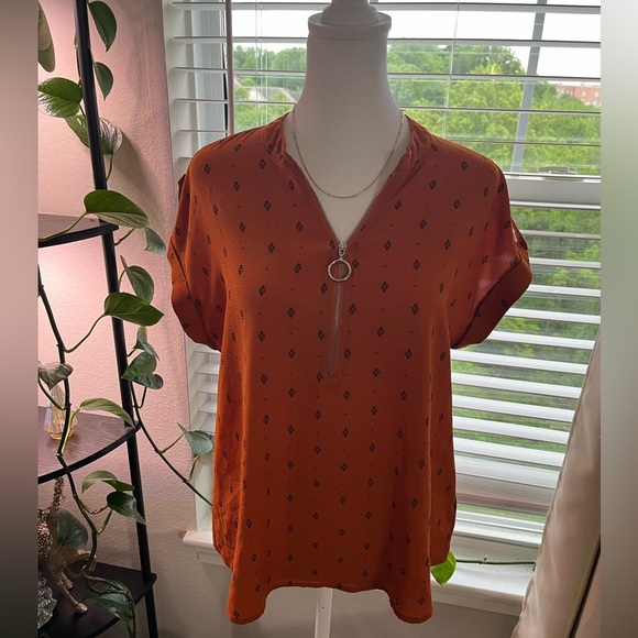 Sweet Wanderer Orange Zipper Detail Women's Blouse - Picture 1 of 5